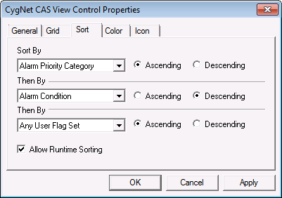 CAS View Control Sort Properties
